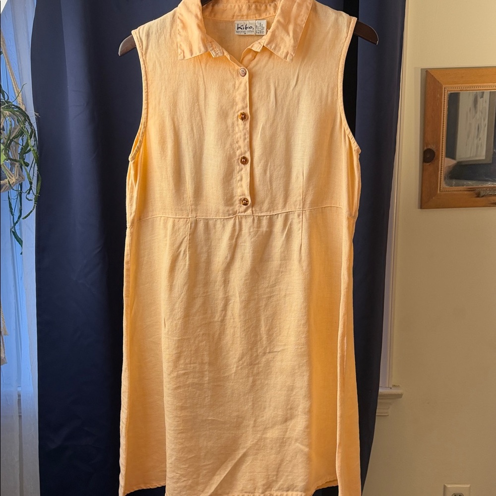 Kiko Sleeveless Peach Button-Up linen Dress sz M